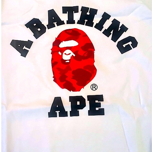 BAPE Tee - NEW A BATHING APE White & Red Camo College T-Shirt Unisex - Picture 10 of 12